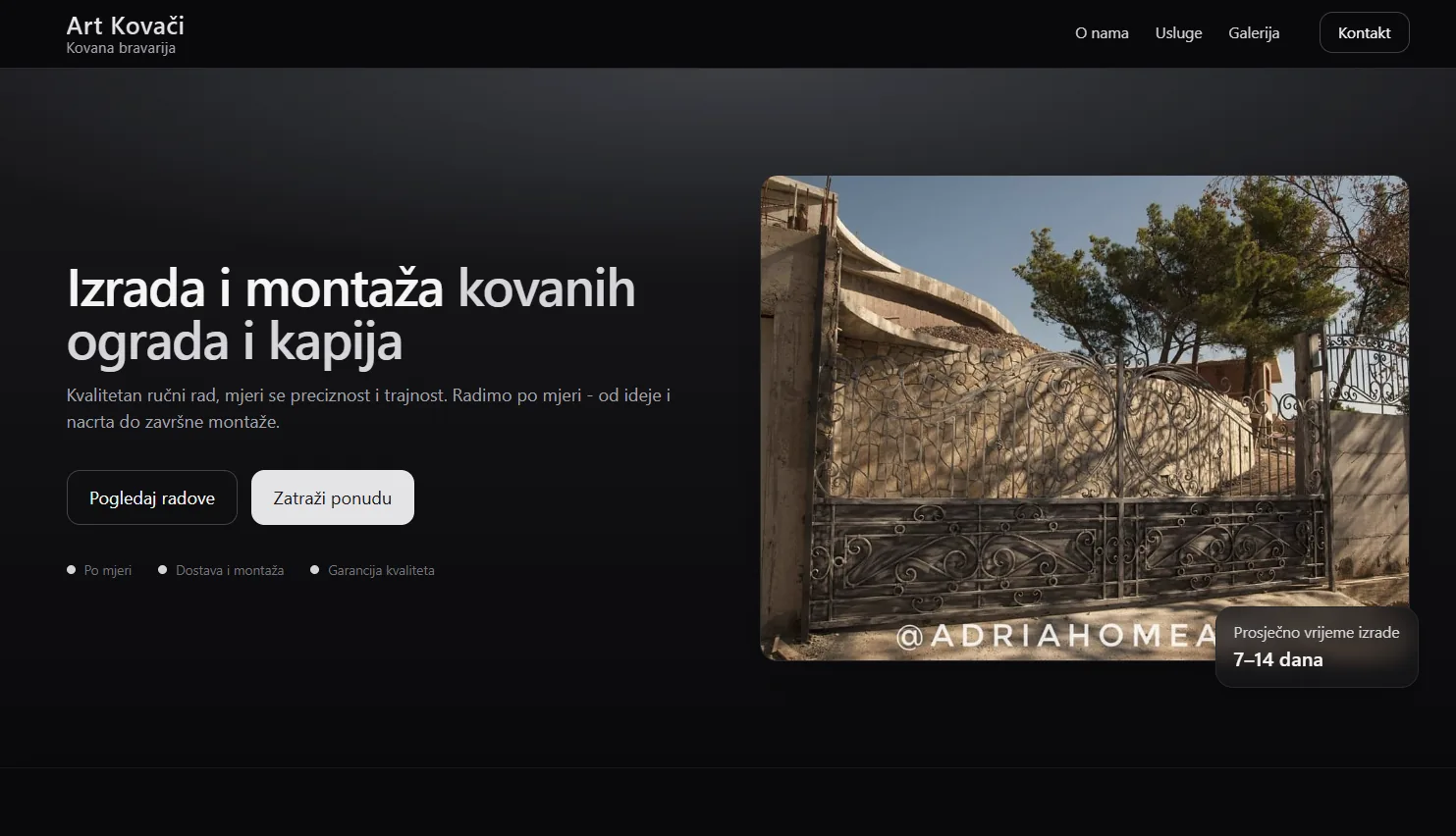 Art Kovači website – gallery and contact page